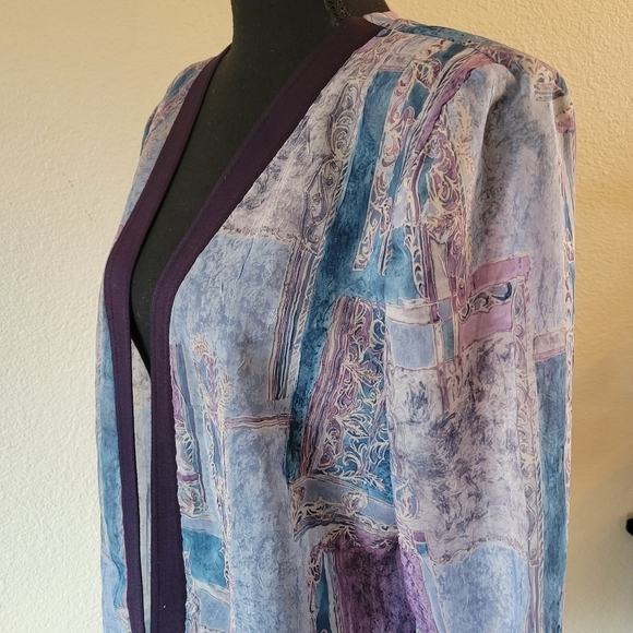 VTG LADY CAROL PETITES  Purple Blue Open Front Cardigan Sheer - Picture 5 of 10